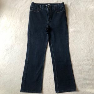 Boston Proper dark blue, high-rise, bootcut stretch fabric jeans. Size 10